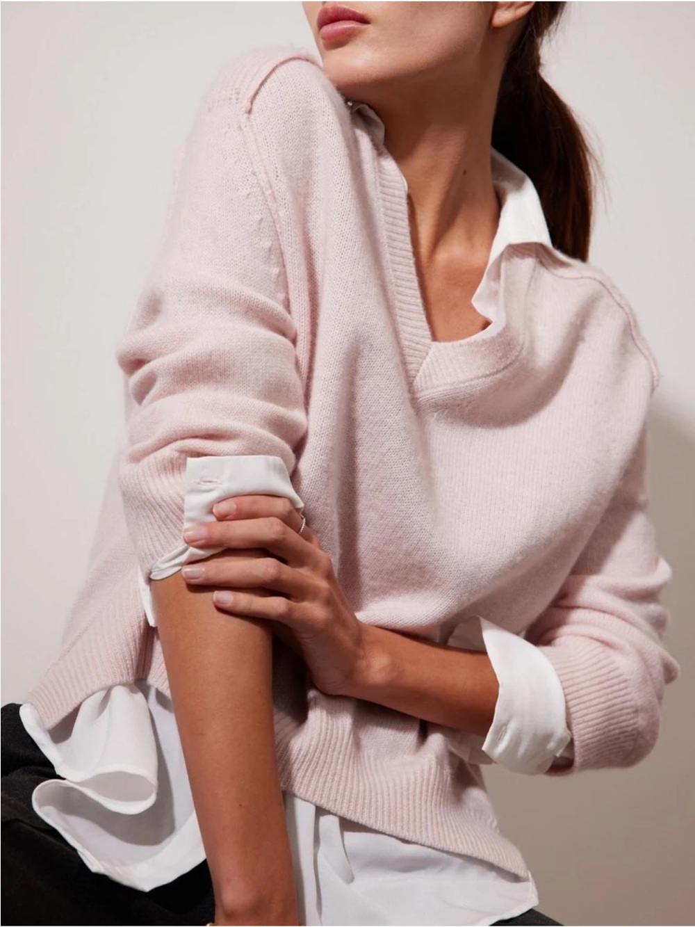 Brochu Walker The Layer Looker Cashmere Blend V Neck Sweater Paloma M - Picture 2 of 14